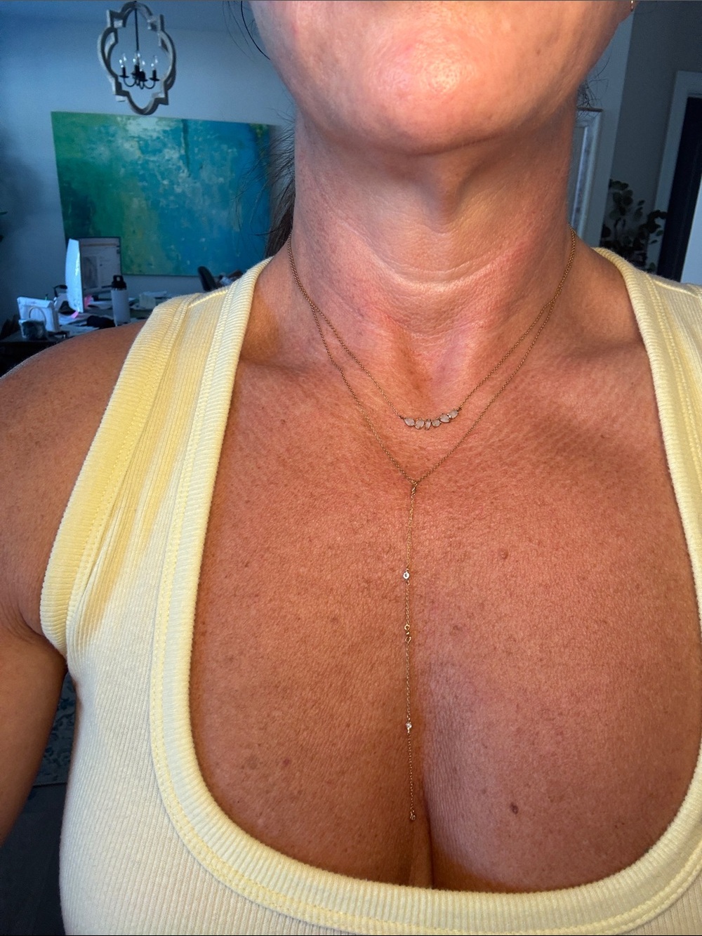 Gold dainty double layer lariat necklace